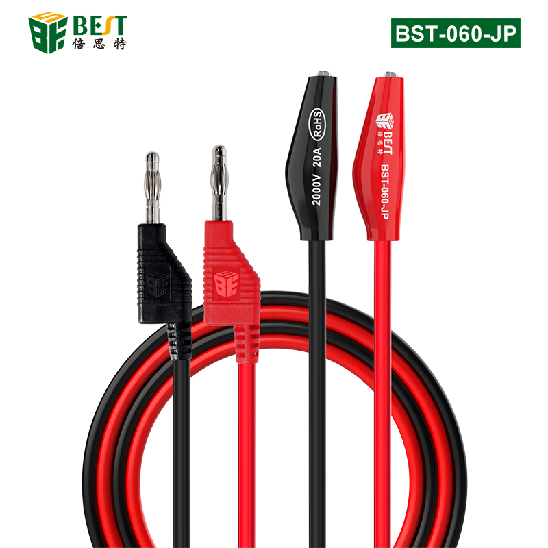 BST-060-JP 超導傳輸疊插香蕉插頭轉(zhuǎn)鱷魚夾子線 4mm燈籠頭轉(zhuǎn)鱷魚夾試驗線 純銅4mm香蕉插頭轉(zhuǎn)鱷魚夾高壓測試線萬用表雙頭夾子線 2000V20A大電流